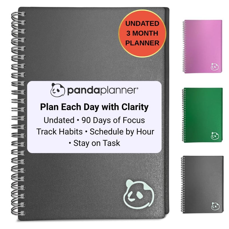 Panda Planner 2026 Undated Daily Planner 5.75" x 8.25" â€“ 90-Day Spiral Academic & Productivity Planner with Hourly Schedule, Habit Tracker, To-Do List & Monthly Calendar â€“ ADHD-Friendly Panda Journal (Gray) - Image 1